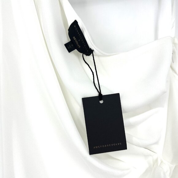 NWT Michael Costello Revolve Sunny One Sleeve Front Slit Mini Dress White Medium - Picture 9 of 12